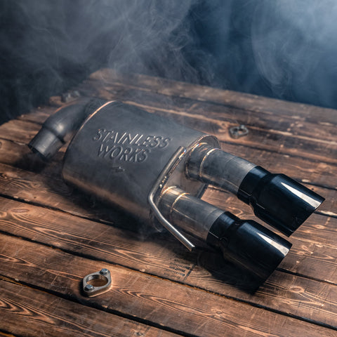 Stainless Works 18-21 Mustang GT Axleback Legend Exhaust - Black Tips - M18ABLB