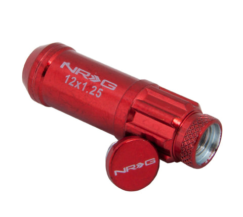 NRG 700 Series M12 X 1.25 Steel Lug Nut w/Dust Cap Cover Set 21 Pc w/Locks & Lock Socket - Red - LN-LS710RD-21