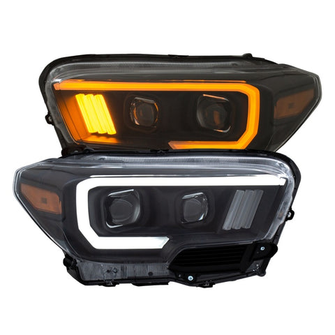 ANZO 2016-2017 Toyota Tacoma Projector Headlights w/ Plank Style Switchback Black w/ Amber w/ DRL - 111397