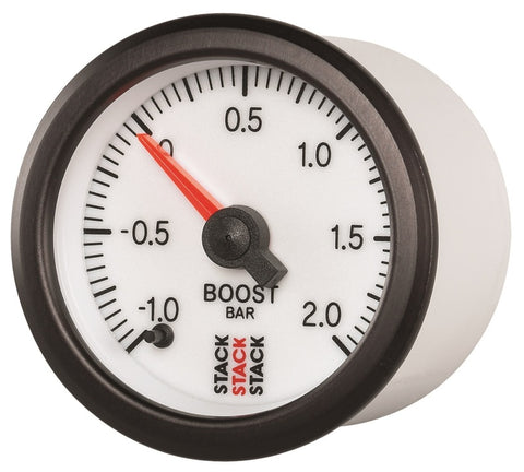 Autometer Stack 52mm -1 to +2 Bar (Incl T-Fitting) Pro Stepper Motor Boost Pressure Gauge - White - ST3361