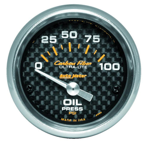 Autometer Carbon Fiber 52mm 100 PSI Electronic Oil Pressure Gauge - 4727