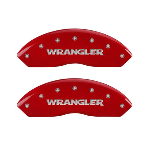 MGP Front set 2 Caliper Covers Engraved Front WRANGLER Red finish silver ch - 42009FWRGRD