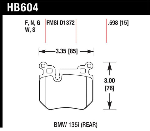 Hawk BMW 135i DTC-60 Race Rear Brake Pads - HB604G.598
