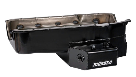 Moroso 80-85 Chevy SBC/Dart (w/2 Pc Seal/Low Clearance) Wet Sump 7qt 7in Steel Oil Pan - Black - 21816