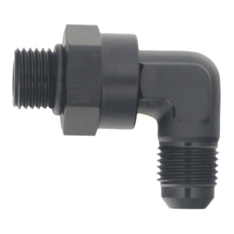 DeatschWerks 6AN ORB Male Swivel to 90-Degree 6AN Male Flare - Anodized Matte Black - 6-02-0414-B