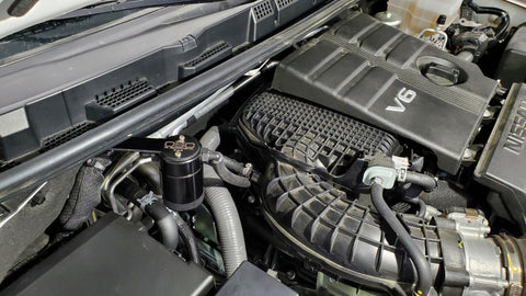 J&amp;L 2022-2024 Nissan Frontier 3.8L V6 Passenger Side Oil Separator 3.0 - Black Anodized - 3113P-B