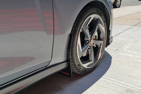 Rally Armor 19-21 Hyundai Veloster Turbo R-Spec White UR Mud Flap w/ Black Logo - MF58-UR-WH/BLK