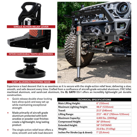 Go Rhino Xventure Gear EG1 El Gato Hydraulic Jack - Graphite - XG-RJ50010B