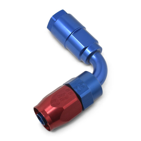 Russell Performance 5/16in SAE Quick Disc Female to -6 Hose Red/Blue 90 Degree Hose End - 611270