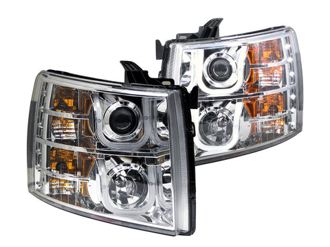 ANZO 2007-2013 Chevrolet Silverado 1500 Projector Headlights w/ U-Bar Chrome - 111282