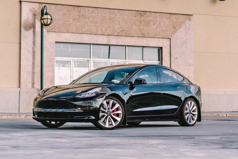 Rally Armor 17-23 Tesla Model 3 Black UR Mud Flap w/Dark Grey Logo - MF62-UR-BLK/DGRY