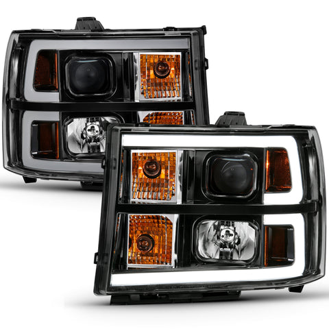 ANZO 2007-2013 GMC Sierra 1500 Projector Headlight Plank Style Black w/ Clear Lens Amber - 111482