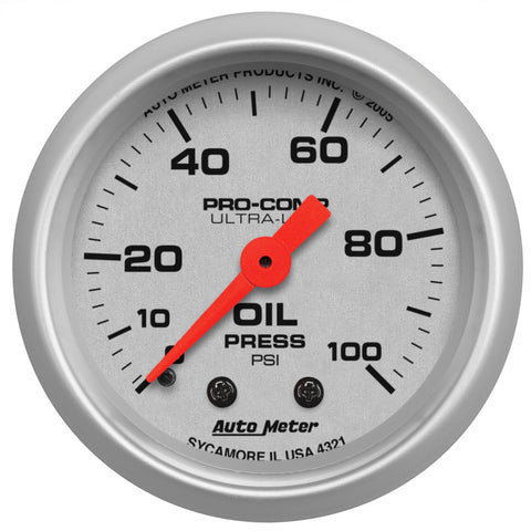 Autometer Ultra-Lite 52mm 0-100 PSI Mechanical Oil Pressure Gauge - 4321