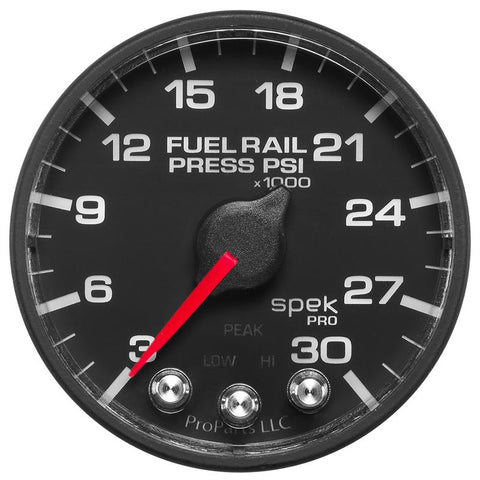 Autometer Spek-Pro Gauge Rail Press 2 1/16in 30Kpsi Stepper Motor W/Peak & Warn Blk/Blk - P321328