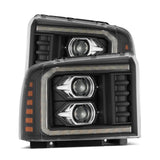 AlphaRex 05-07 Ford F250/350/450/550 Super Duty PRO-Series Proj. Headlights Blk w/Seq Sig. + SWB DRL - 880315