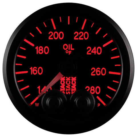 Autometer Stack Instruments 52mm 140-280 Deg F 1/8in NPTF Male Pro Control Oil Temp Gauge - Black - ST3510