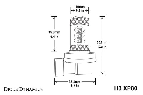 Diode Dynamics H8 XP80 LED - Cool - White (Pair) - DD0187P