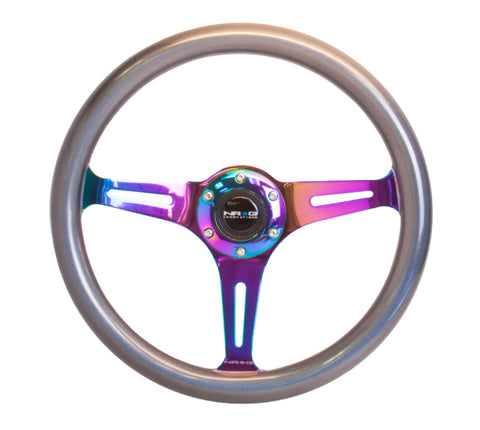 NRG Classic Wood Grain Steering Wheel (350mm) Chameleon/Pearlescent Paint Grip w/Neochrome 3-Spoke - ST-015MC-CN