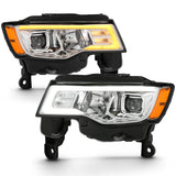 ANZO 2017-2018 Jeep Grand Cherokee Projector Headlights w/ Plank Style Switchback - Chrome w/ Amber - 111419