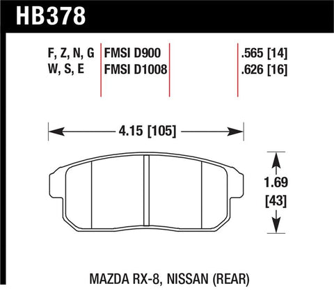 Hawk Mazda RX-8 / Nissan Track DTC-60 Race Rear Brake Pads - HB378G.565