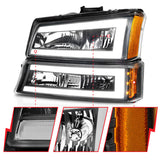 ANZO 2003-2006 Chevrolet Silverado 1500 Crystal Headlights w/ Light Bar Black Housing - 111501