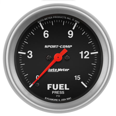 AutoMeter Gauge Fuel Pressure 2-5/8in. 15PSI Digital Stepper Motor Sport-Comp - 3561