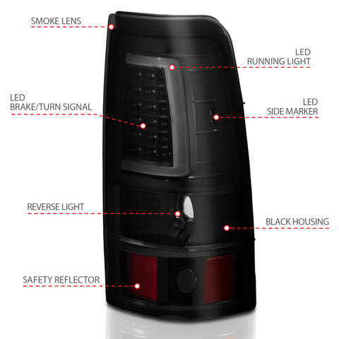 ANZO 1999-2002 Chevy Silverado 1500 LED Taillights Plank Style Black w/Smoke Lens - 311331