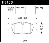 Hawk BMW 318i/318iC/318iS/318Ti/325Ci/325i/325iS/325Xi/328Ci/328iC/328iS/Z3 HT-10 Race Frt Brk Pads - HB136S.690