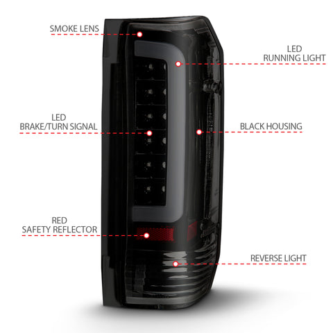 ANZO 1987-1996 Ford F-150 LED Taillights Black Housing Smoke Lens (Pair) - 311351
