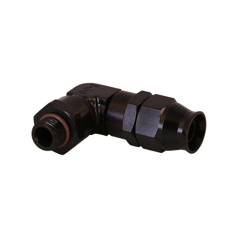 Aeromotive PTFE Hose End - AN-06 to AN-08 Hose - 90 Deg - Black Anodized - 15736