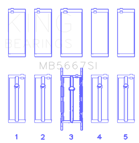 King Engine Bearings Mini W10B16A/W11B16A (Size 0.5) Silicon Bi-Metal Aluminum Main Bearing Set - MB5667SI0.5