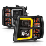 ANZO 2007-2013 Chevrolet Silverado 1500 Projector w/ Light Bar Black Housing w/ Sequential - 111545
