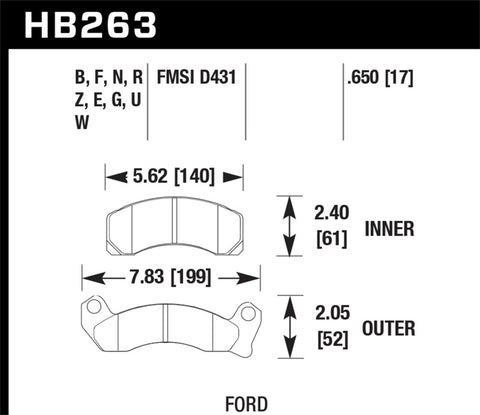 Hawk 1987-1993 Ford Mustang GT 5.0 HPS 5.0 Front Brake Pads - HB263B.650