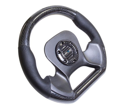 NRG Carbon Fiber Steering Wheel (320mm) CF Center Plate & Two-Tone Carbon w/Leather Trim Handles - ST-X10CF