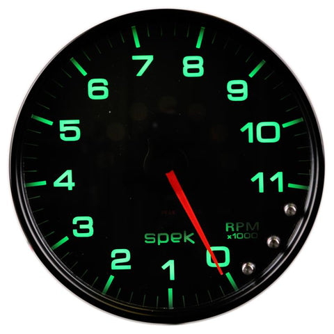 Autometer Spek-Pro Gauge Tachometer 5in 11K Rpm W/Shift Light & Peak Mem Black/Black - P23932