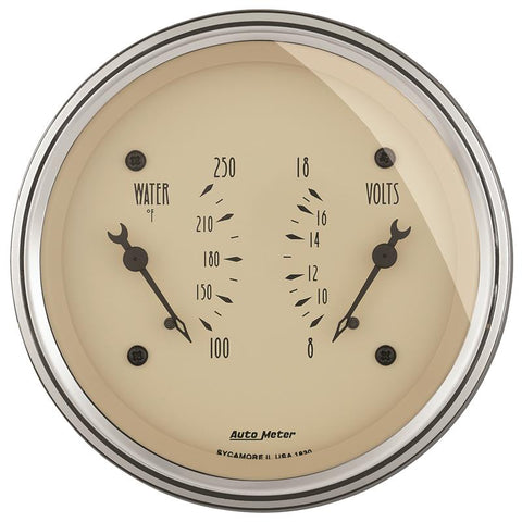 AutoMeter Gauge Dual Wtmp & Volt 3-3/8in. 250 Deg. F & 18V Elec Antique Beige - 1830