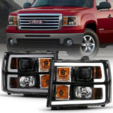 ANZO 2007-2013 GMC Sierra 1500 Projector Headlight Plank Style Black w/ Clear Lens Amber - 111482