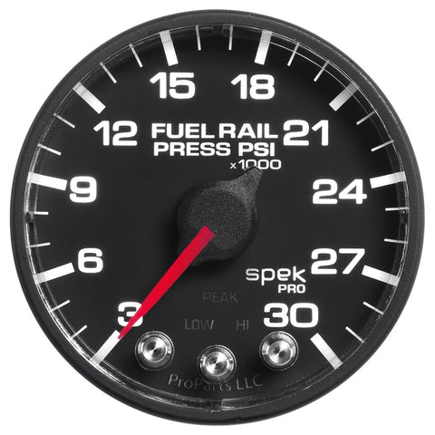 Autometer Spek-Pro Gauge Rail Press 2 1/16in 30Kpsi Stepper Motor W/Peak & Warn Blk/Blk - P321328