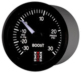Autometer Stack 52mm -30INHG to +30 PSI (Incl T-Fitting) Pro Stepper Motor Boost Press Gauge - Black - ST3312
