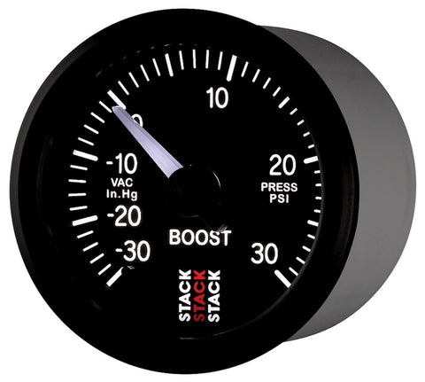 Autometer Stack 52mm -30INHG to +30 PSI (Incl T-Fitting) Pro Stepper Motor Boost Press Gauge - Black - ST3312