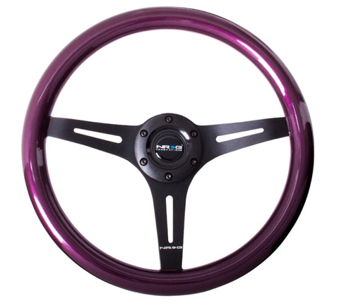 NRG Classic Wood Grain Steering Wheel (350mm) Purple Pearl/Flake Paint w/Black 3-Spoke Center - ST-015BK-PP