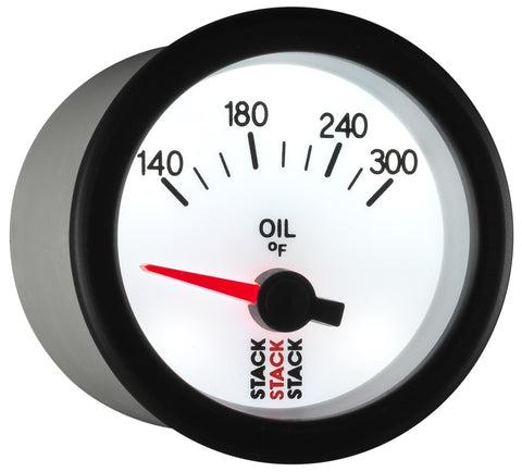 Autometer Stack 52mm 140-300 Deg F 1/8in NPTF Electric Oil Temp Gauge - White - ST3260