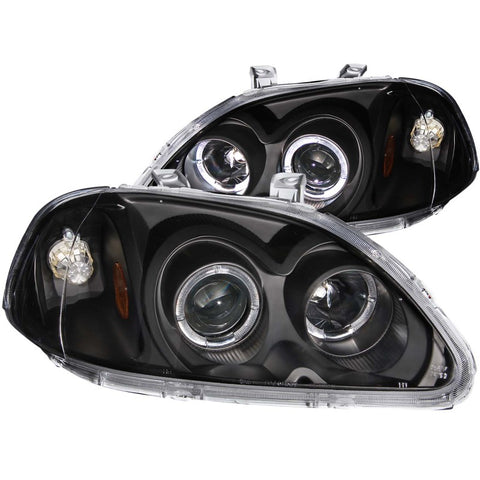ANZO 1996-1998 Honda Civic Projector Headlights w/ Halo Black - 121068