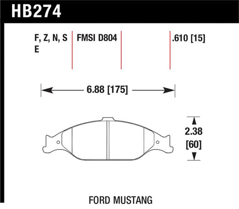 Hawk 1999-2004 Ford Mustang Base 3.8 HPS 5.0 Front Brake Pads - HB274B.610