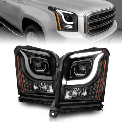 ANZO 15-17 GMC Yukon/Yukon XL Projector Headlights Black Housing/Clear Lens (w/ Light Bars) - 111535