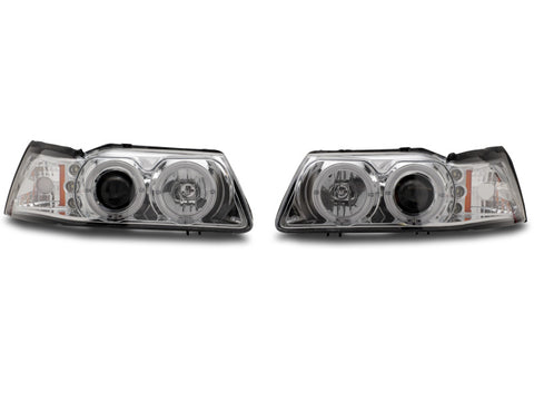 Raxiom 99-04 Ford Mustang Dual LED Halo Projector Headlights- Chrome Housing (Clear Lens) - 49114