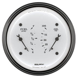 AutoMeter Gauge Dual Fuel & Oilp 3-3/8in. 0 Ohm(e) to 90 Ohm(f)& 100PSI Elec Old Tyme White - 1624