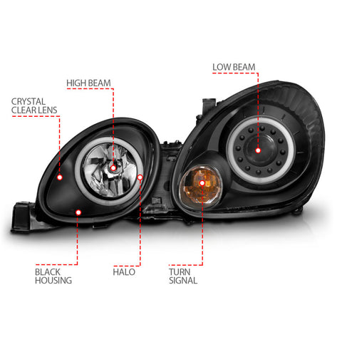 ANZO 1998-2005 Lexus Gs300 Projector Headlights w/ Halo Black - 121144