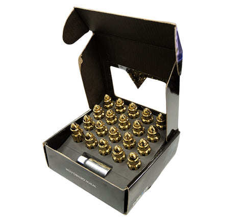 NRG 500 Series M12 X 1.5 Bullet Shape Steel Lug Nut Set - 21 Pc w/Lock Key - Chrome Gold - LN-LS500CG-21