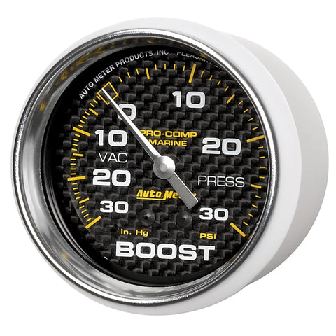 Autometer Marine Carbon Fiber Gauge 2-5/8in Mechanical Vacuum/Boost Gauge 30INHG-30PSI - 200775-40